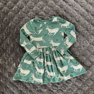 Girls Tea Green Deer Print Dress, 6Y